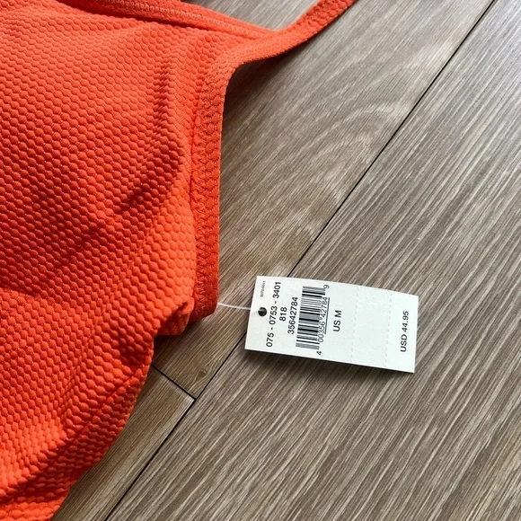Aerie Scoop Longline Bikini Top Size Medium Orange Textured Ruffle Swimsuit - Picture 3 of 3